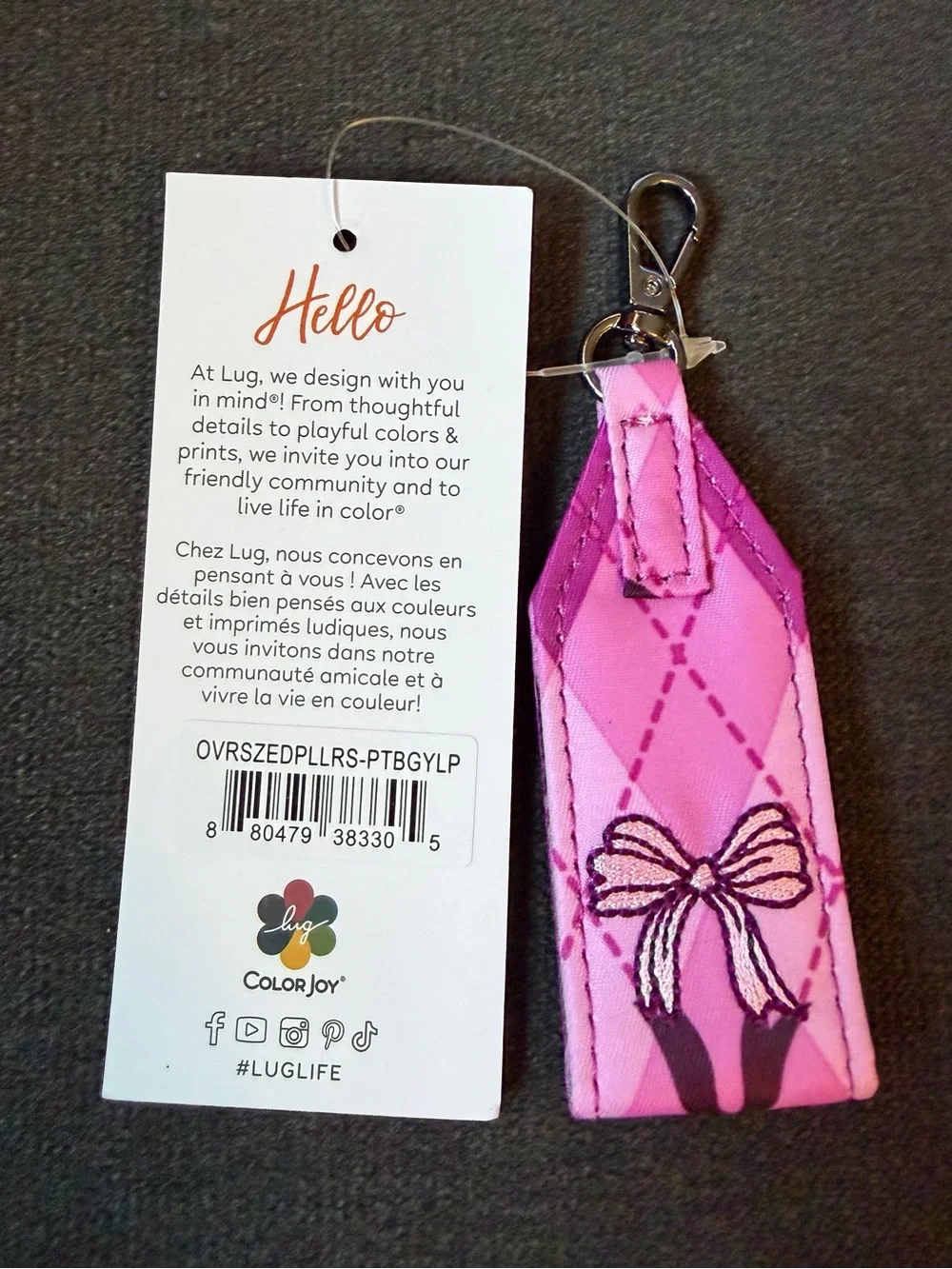Lug Love Bow Oversized Bag Zipper Puller with Clasp Petite Bowgyle Purple (Pink)